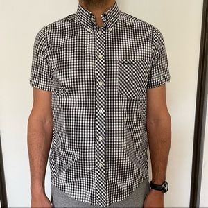 Ben Sherman black/white plaid shirt-sleeve shirt